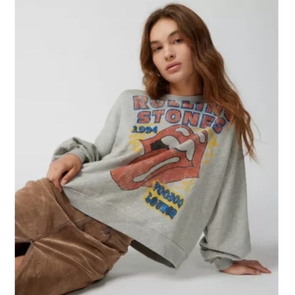 Urban Outfitters Rolling Stones Slouchy Pullover Top Sweatshirt In Grey Size L